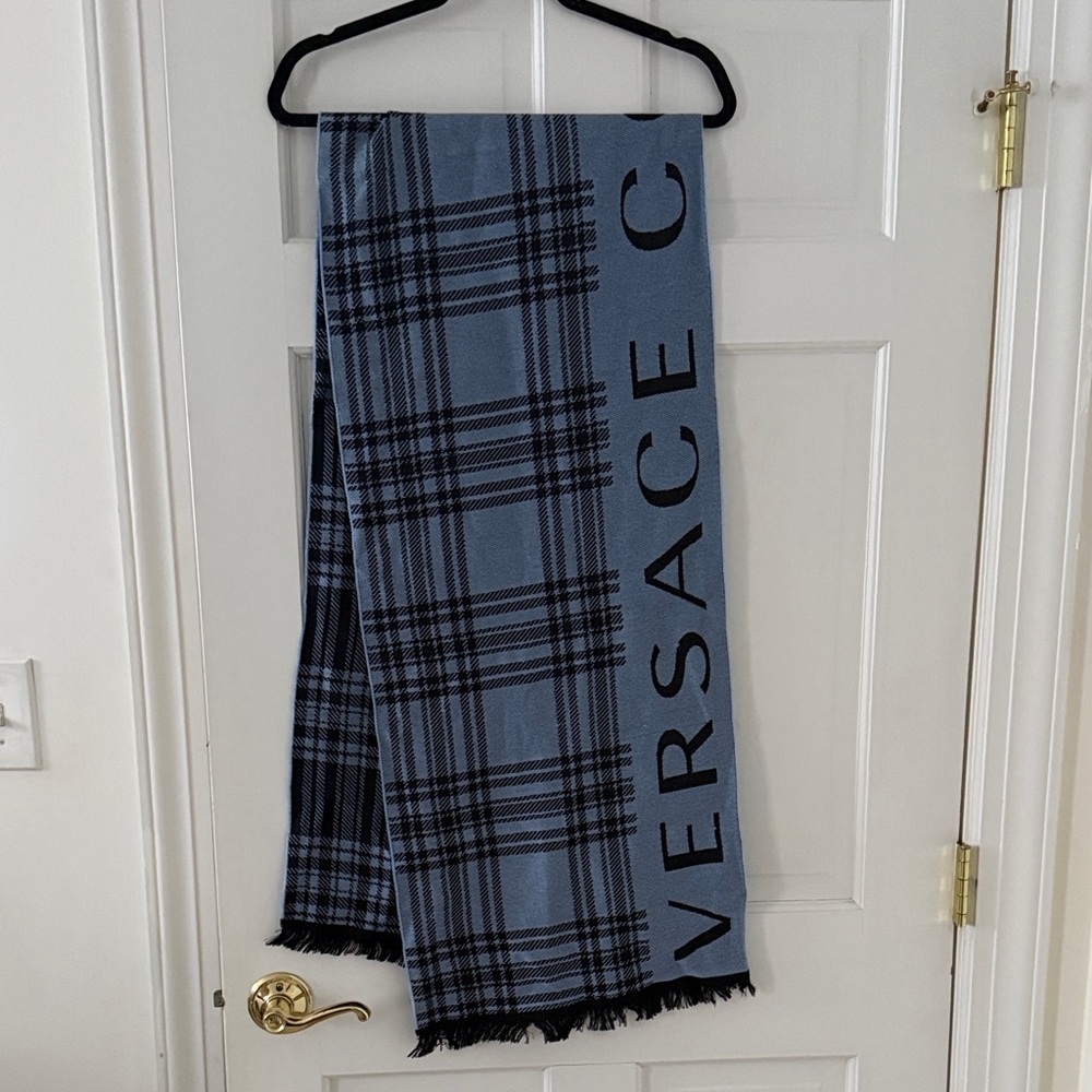 Versace Men's Scarf in Blue and Black Plaid